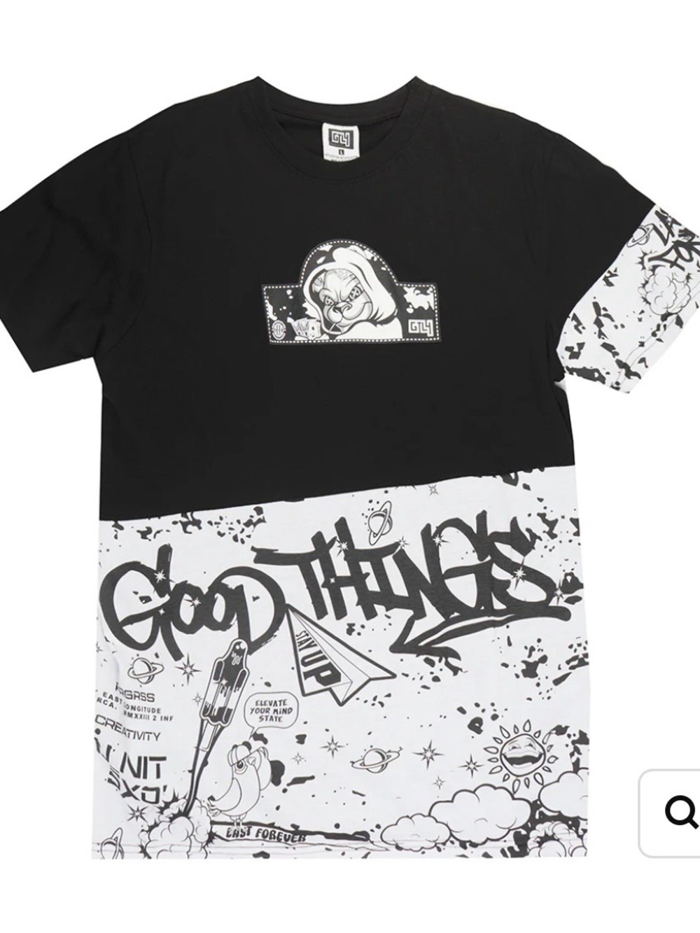 GTL4 Men’s Sz L Black White T-Shirt Streetwear Graphic Colorblock Urban Hip Hop
